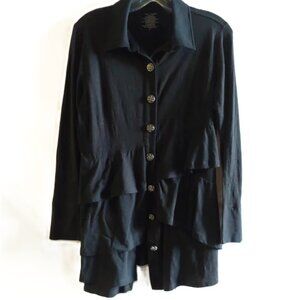 NEON BUDDHA Button Up Tunic Lagenlook Long Sleeve Slub Jersey Cotton Black, S